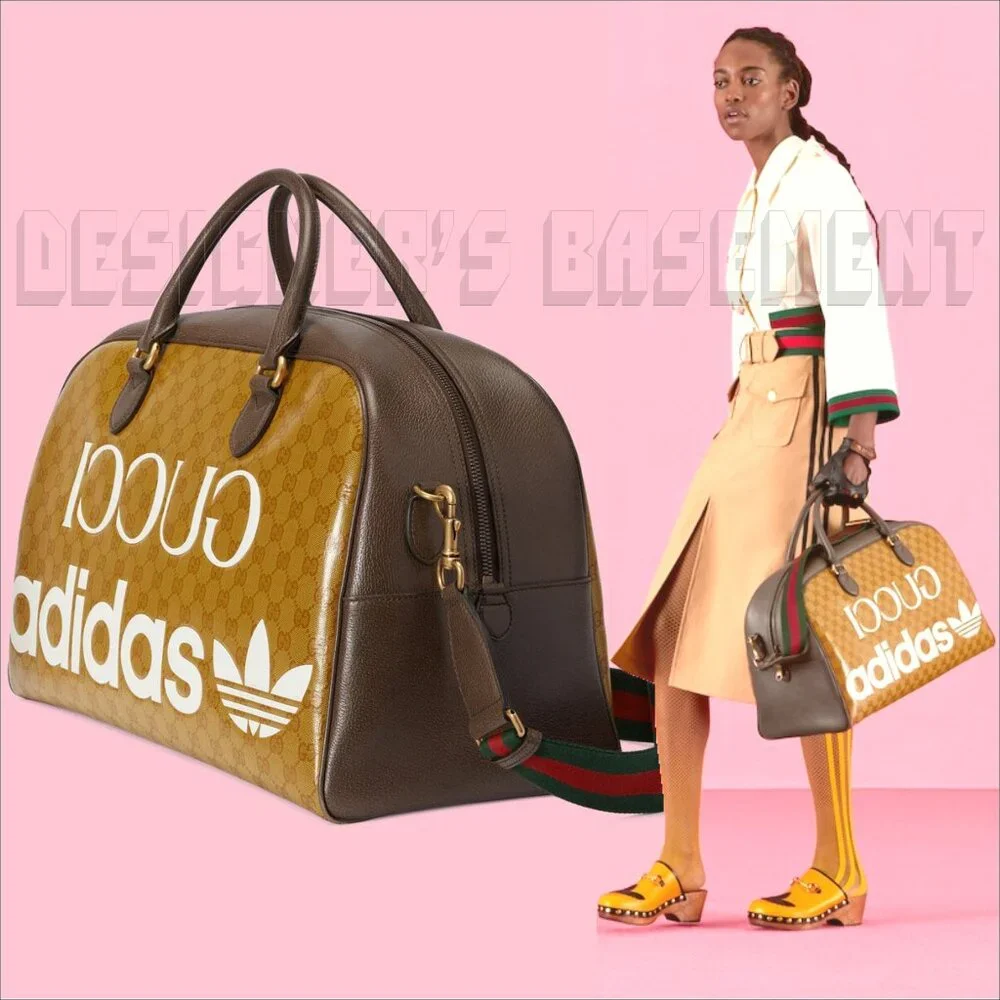 GUCCI GG Crystal Adidas X Gucci Trefoil Web Logo convertible Large Duffel Bag